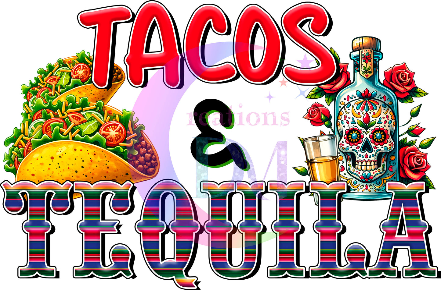 cinco de mayo DTF - tacos and tequila , red black and sarape