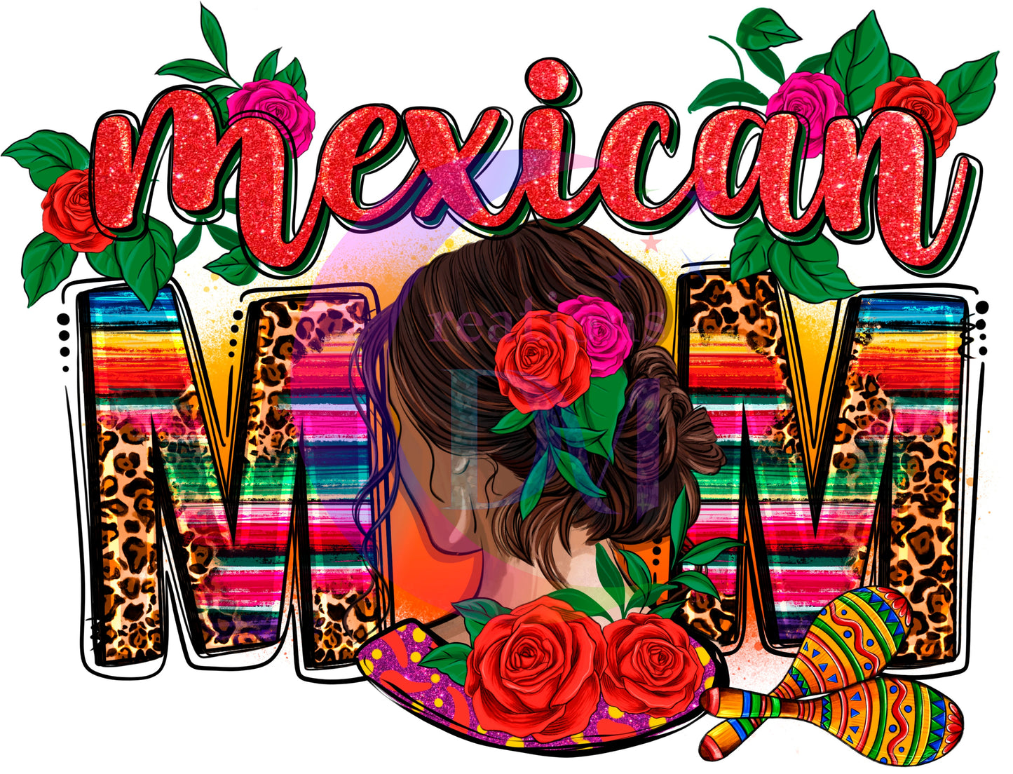 cinco de mayo DTF - Mexican mom maracas with flower on hair