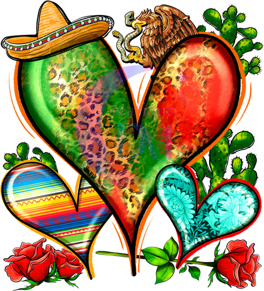 cinco de mayo DTF - Mexico hearts with sombrero