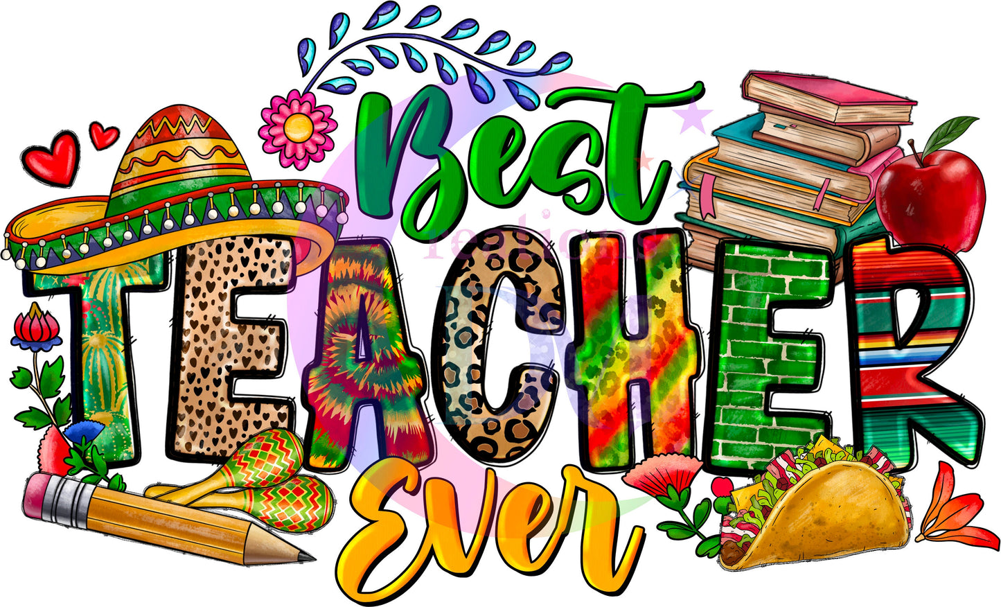 cinco de mayo DTF - best teacher ever taco , sombrero and books