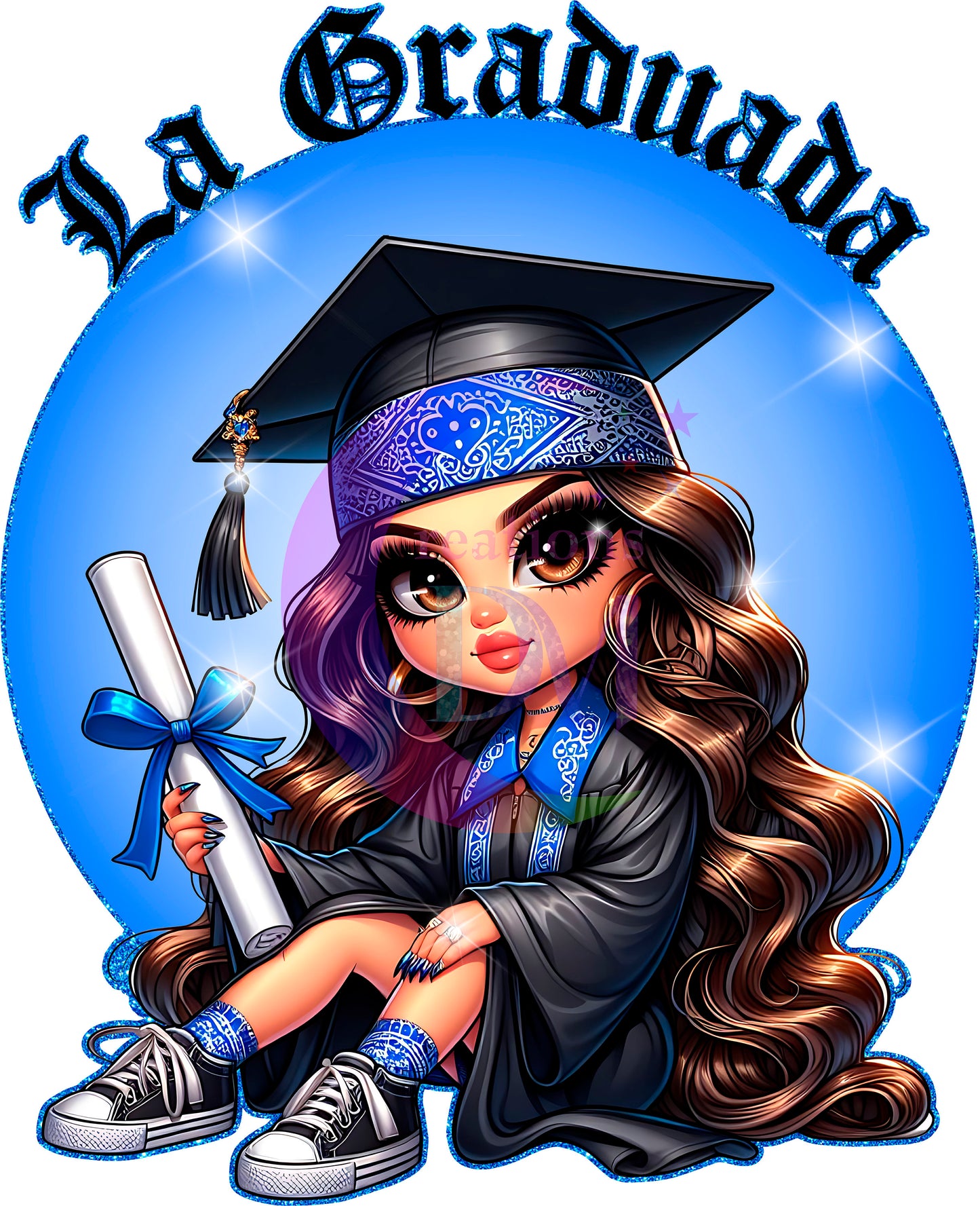 Graduation DTF - Chicana/la graduada/blue background