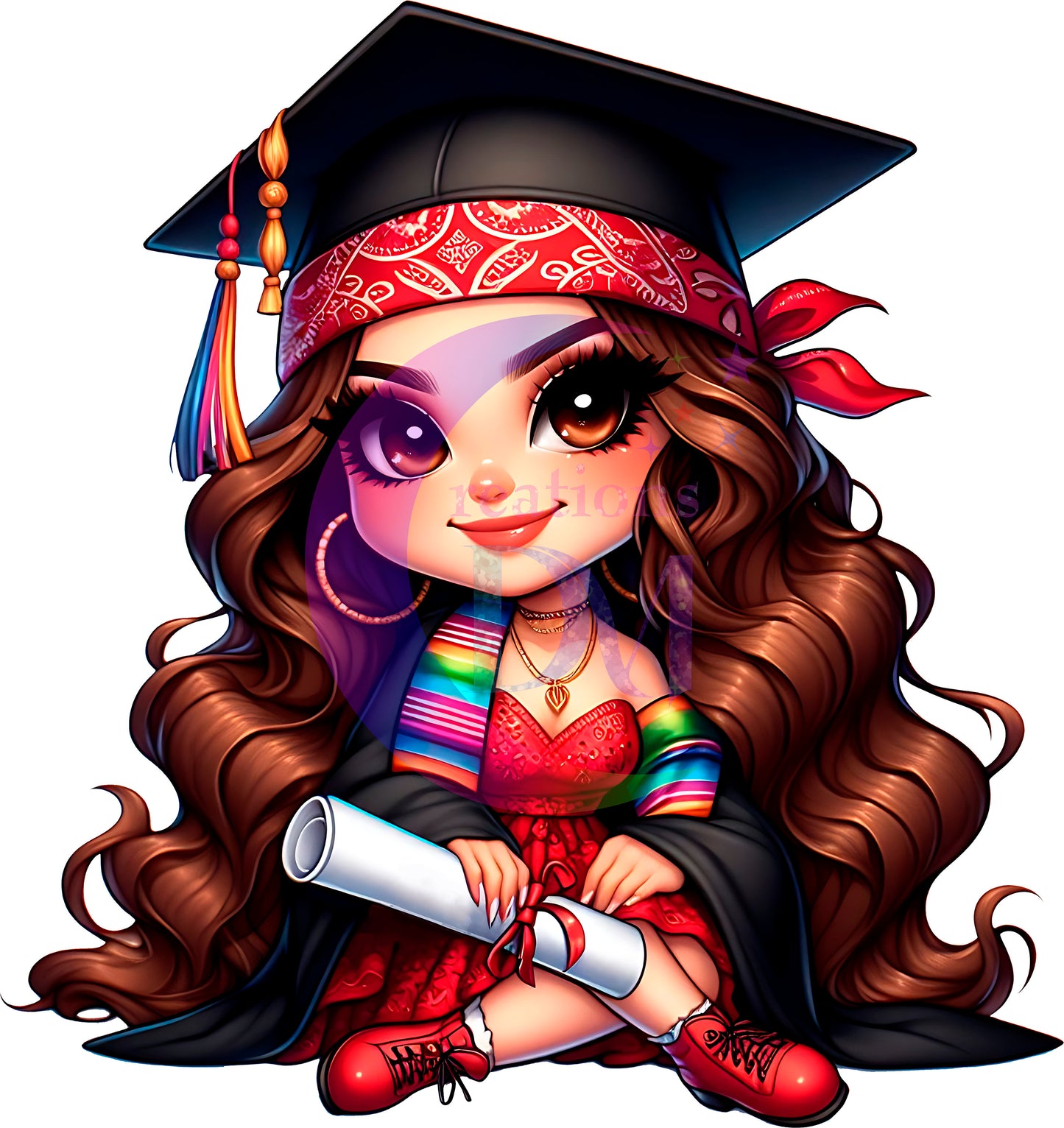 Graduation DTF - chicana/La graduada in red