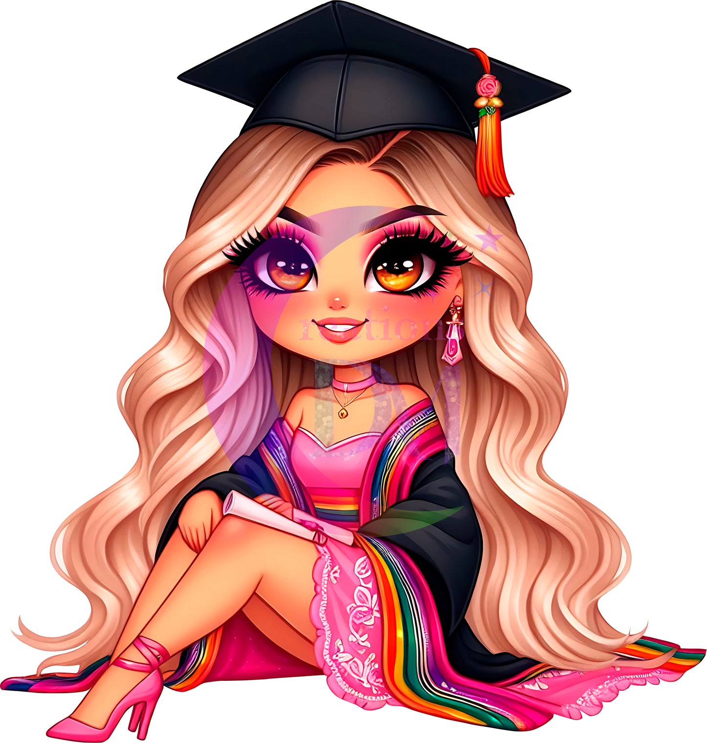 Graduation DTF - chicana/La graduada blonde pink