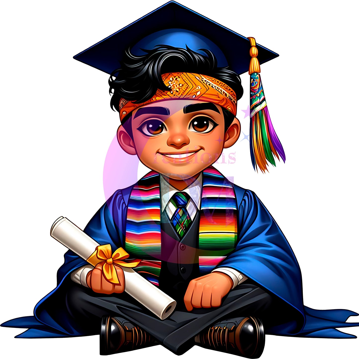 Graduation DTF - chicano/El Graduado in blue with orange bandana