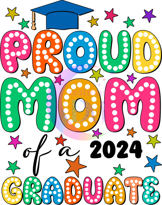 Graduate DTF - proud mom of a 2024 graduate colorful blue cap