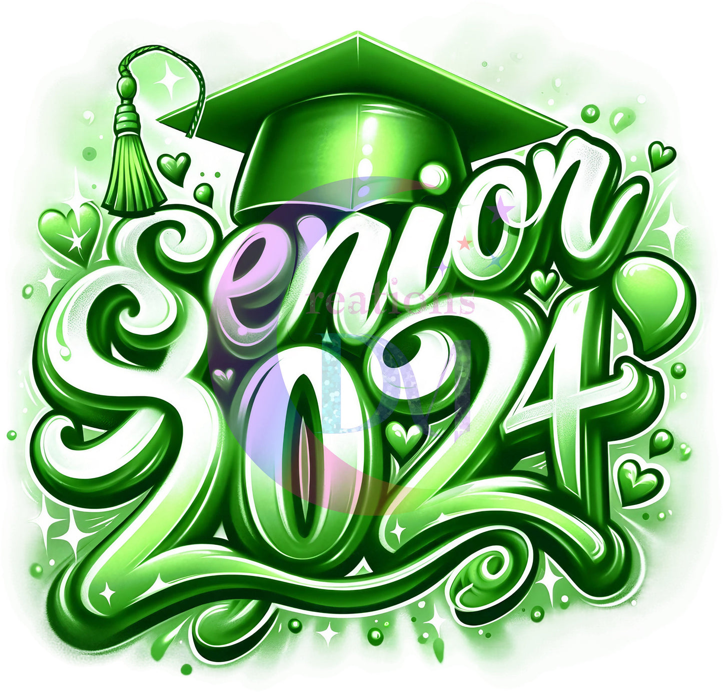 Graduate DTF - senior airbrush green 2024