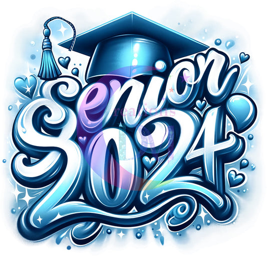 Graduate DTF - senior airbrush light blue 2024