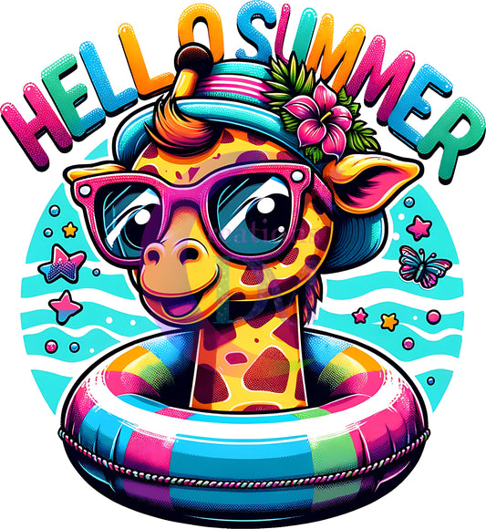 hello summer DTF - hello summer vibrant - colorful giraffe