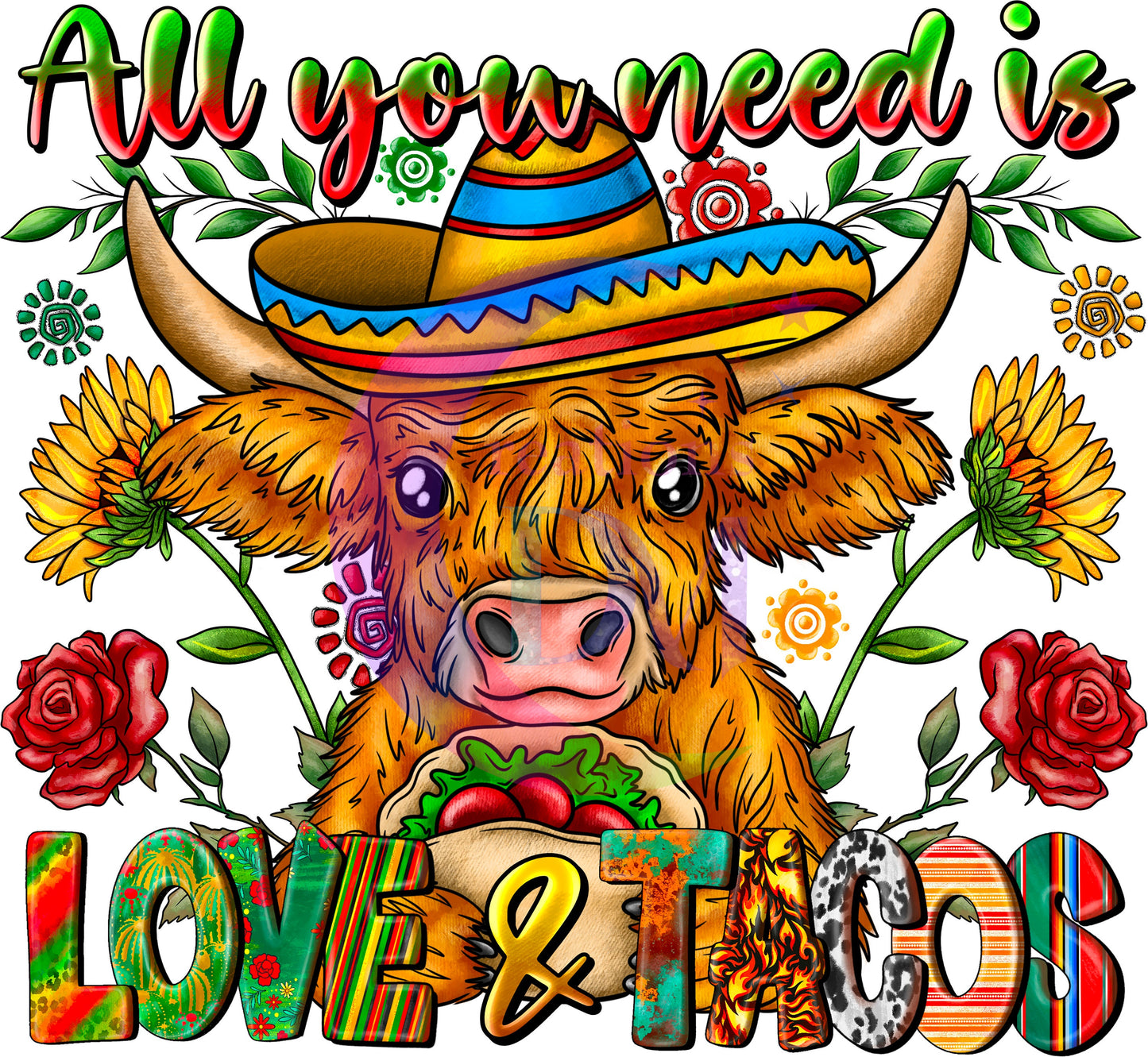 cinco de mayo DTF - all you need is love baby cow