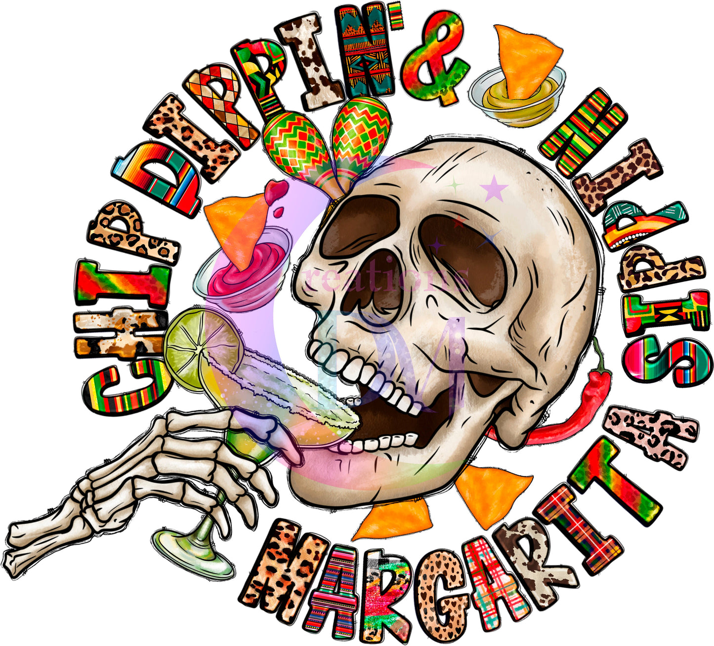 cinco de mayo DTF - chip dripin and margarita sipping skull
