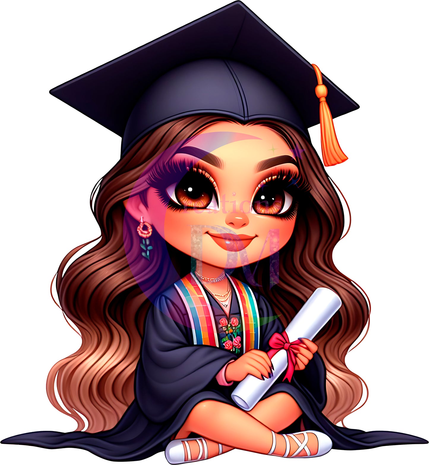 Graduation DTF - chicana/La graduada in white heels