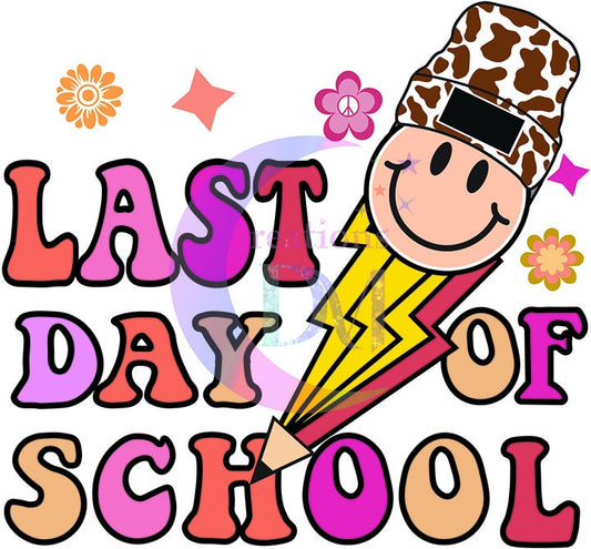 last day of school DTF - last day of school - lightning pencil with smiley face and hat