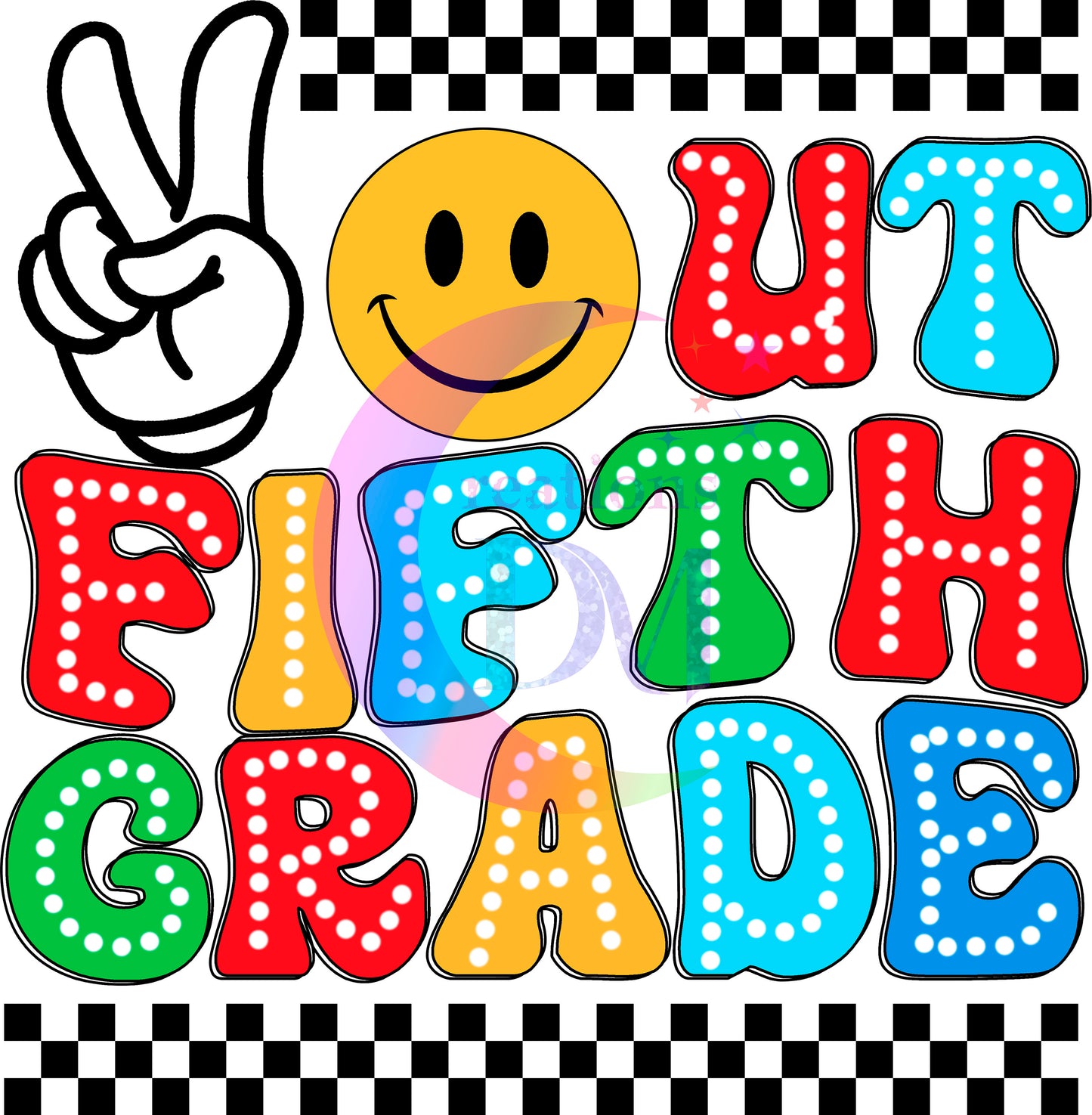 Graduate DTF - peace out fifth grade smiley face and checkers