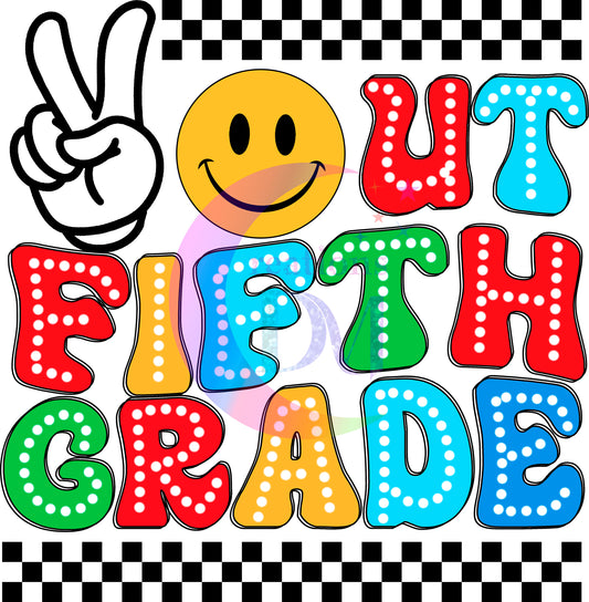 Graduate DTF - peace out fifth grade smiley face and checkers