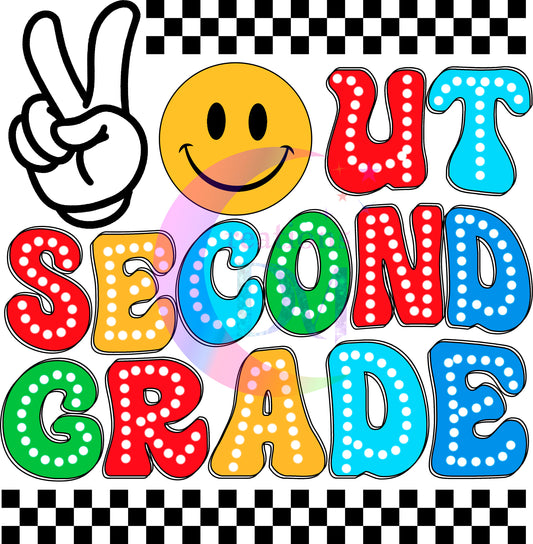 Graduate DTF - peace out second grade smiley face and checkers