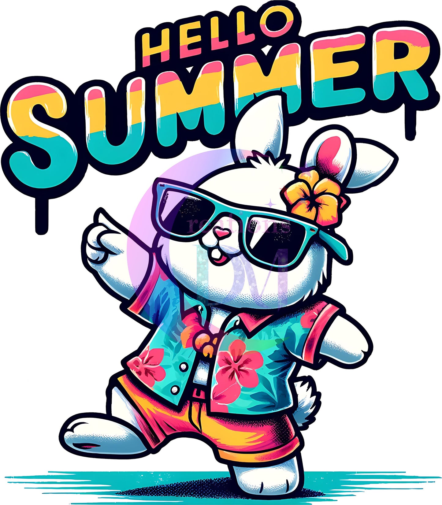 hello summer DTF - hello summer vibrant - colorful baby rabbit