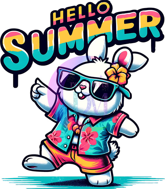 hello summer DTF - hello summer vibrant - colorful baby rabbit