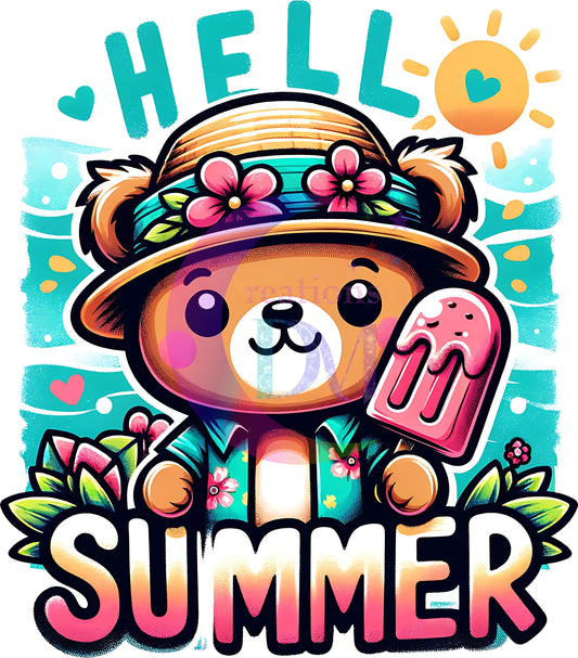 hello summer DTF - hello summer vibrant - colorful baby bear