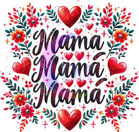 Mother's Day - MAMA red hearts x3