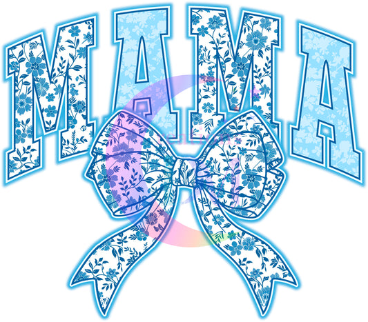 Mother's Day - MAMA with blue floral pattern and bow