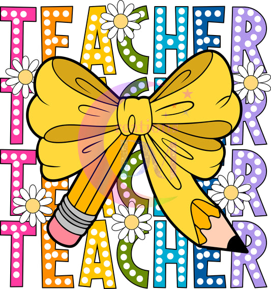 back to school DTF - teacher, pencil bow
