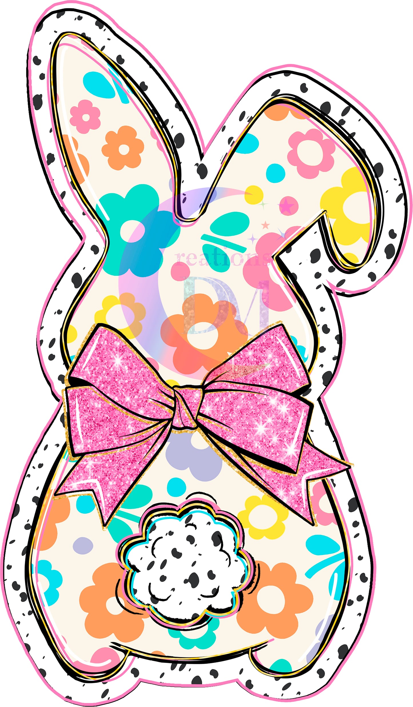 Easter - retro bunny, black and pink outline