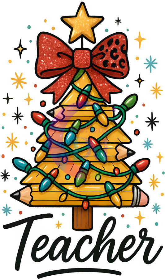 Christmas - teacher red tree bow