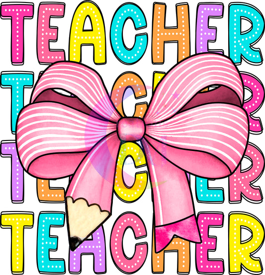 back to school DTF - teacher x4 pink bow