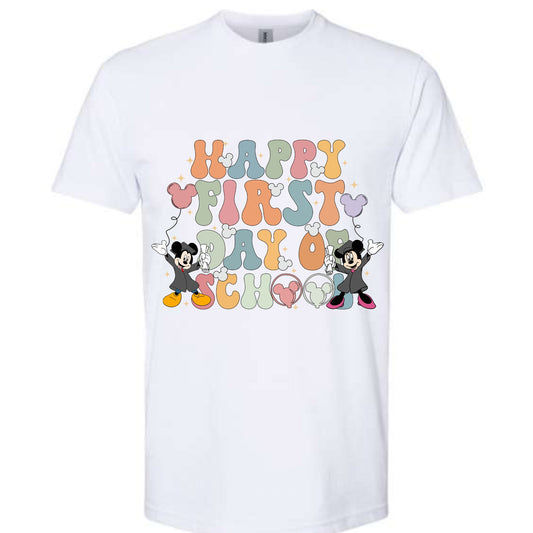 Happy First Day of School - Pastel - Mickey Mouse - Minnie Mouse - Dtf