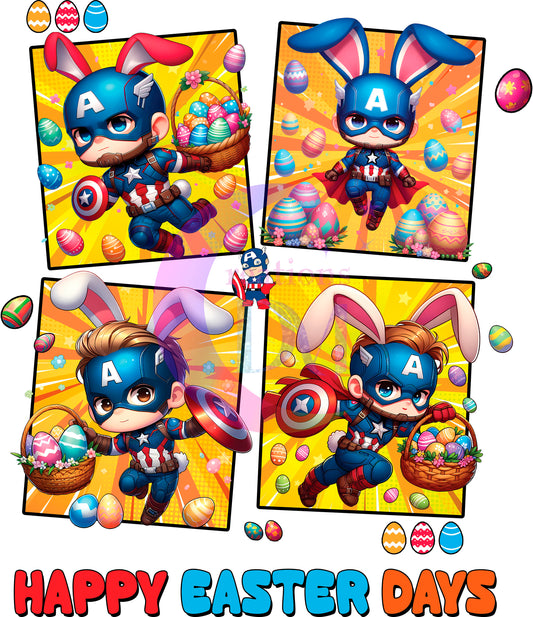 Easter super heroes : happy easter days 4 squares DTF 3