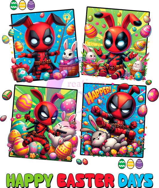 Easter super heroes : happy easter days 4 squares DTF 8