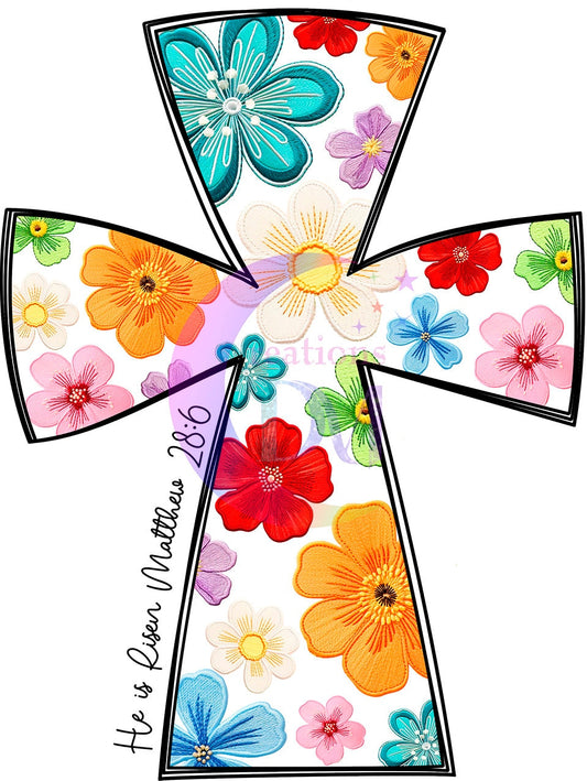 praise , cross with colorful flowers inside DTF