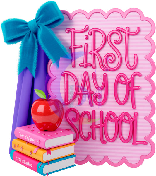 back to school DTF - first day of school , blue bow and apple