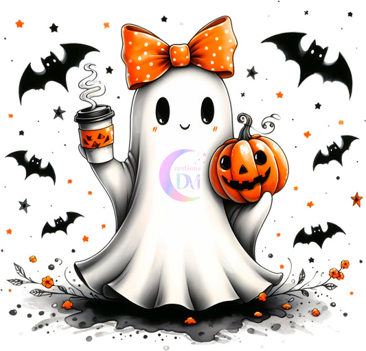 halloween DTF -ghost with orange bow