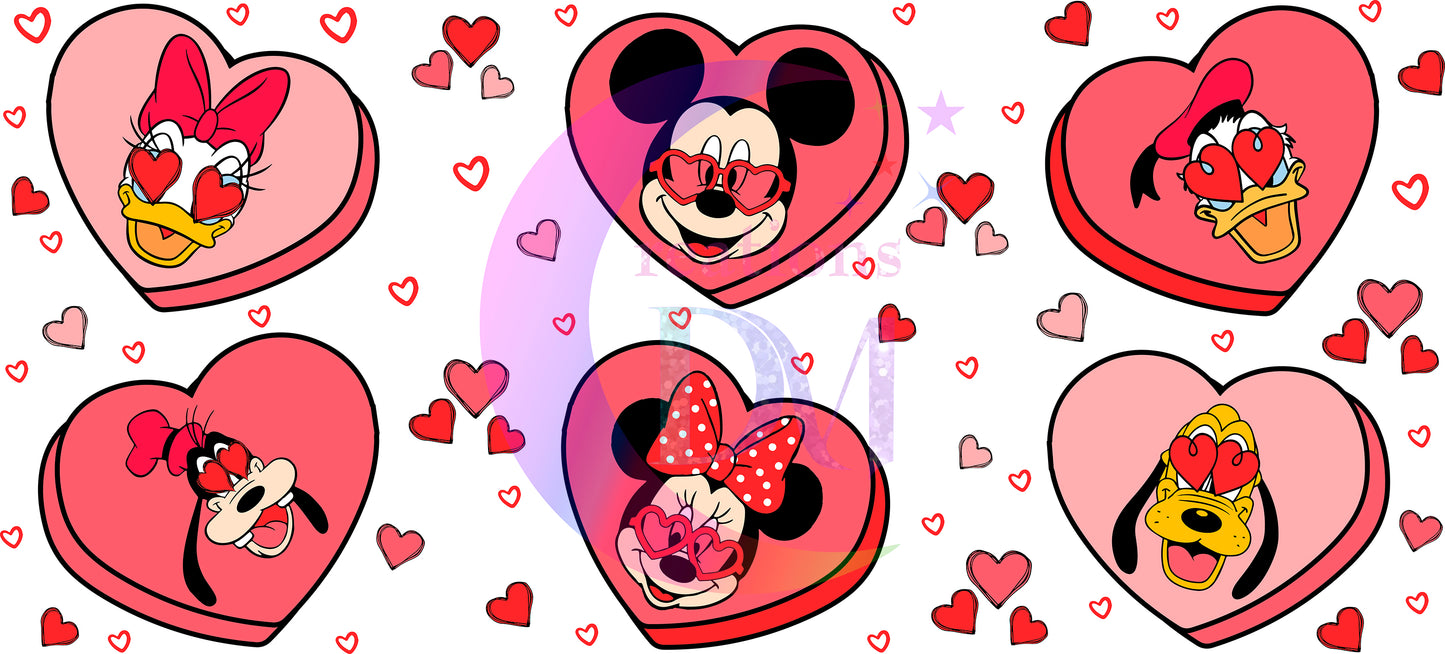 UV DTF - valentines  Minnie with friends inside hearts