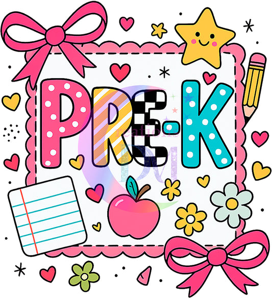 back to school DTF - School grade , pink bows - PRE-K