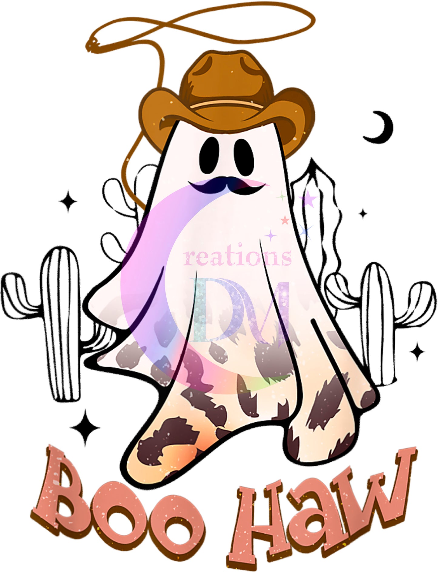 halloween DTF - boo-haw ghost cow print with mustache