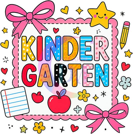 back to school DTF - School grade , pink bows - KINDERGARTEN