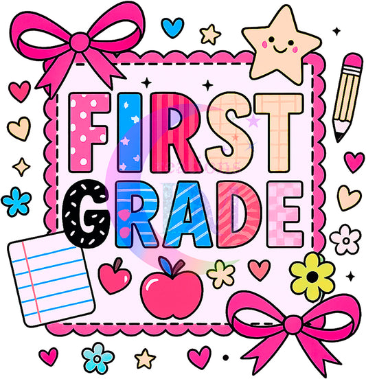 back to school DTF - School grade , pink bows - FIRST GRADE