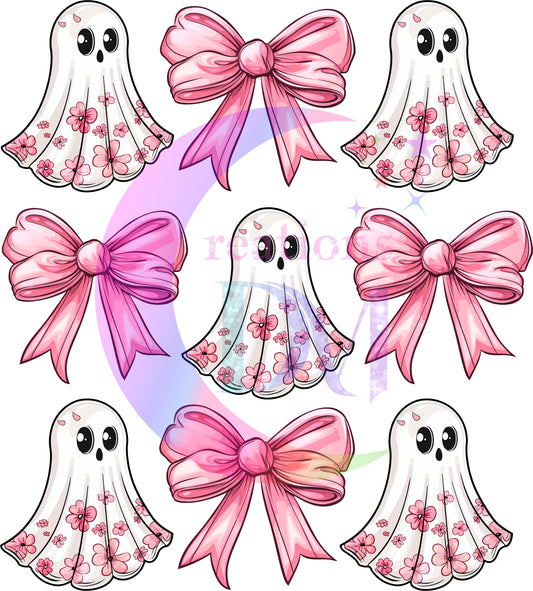 halloween DTF -pink bows and ghost with flowers