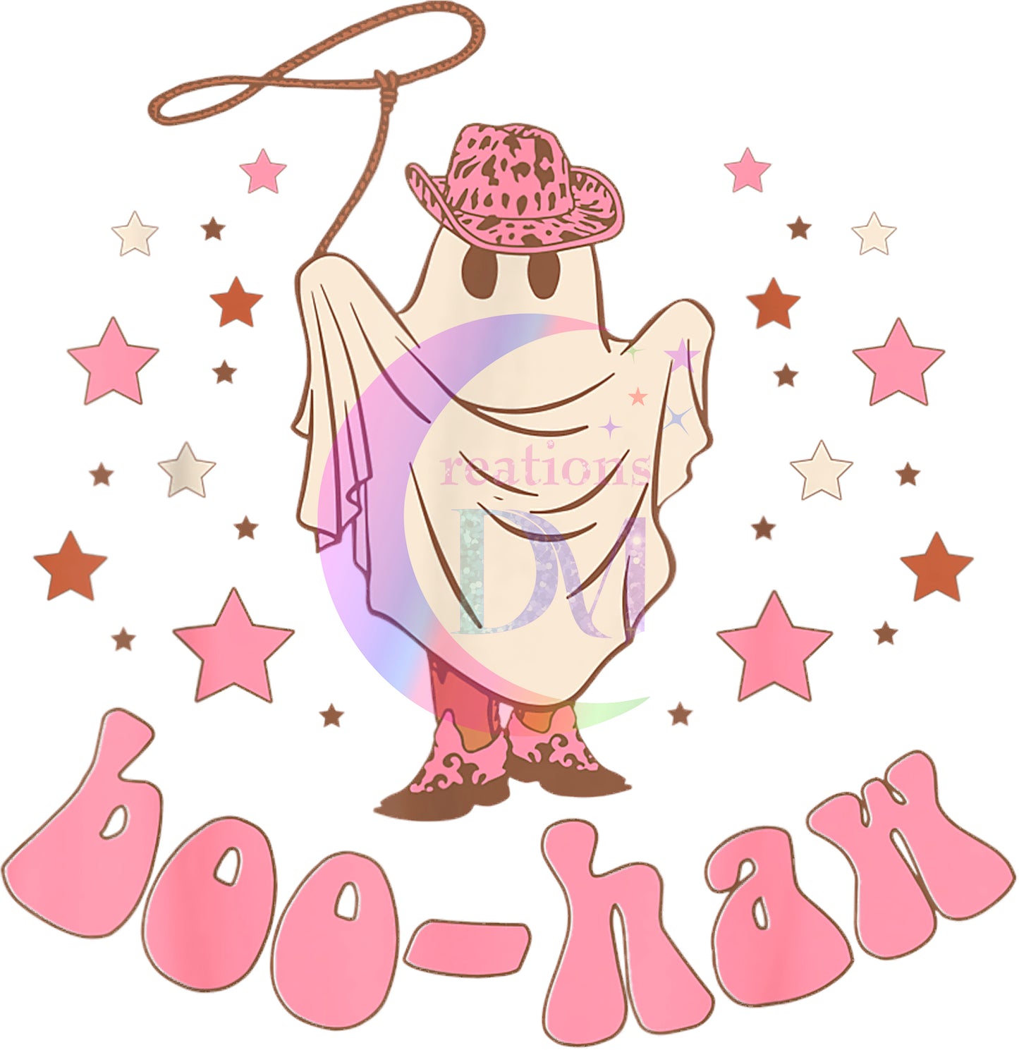 halloween DTF - boo-haw ghost pink and stars