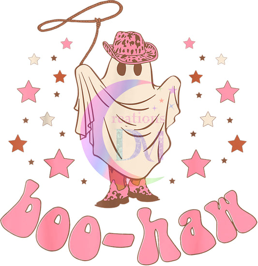 halloween DTF - boo-haw ghost pink and stars