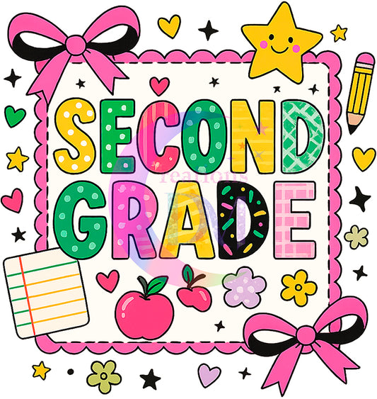 back to school DTF - School grade , pink bows - SECOND GRADE