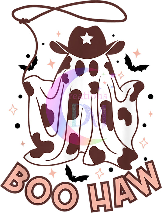 halloween DTF - boo-haw ghost cow print , brown