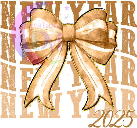 new years-  gold bow , white and gold happy new year x4