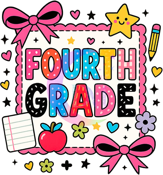 back to school DTF - School grade , pink bows -FOURTH GRADE