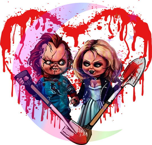 halloween DTF chucky and wife heart