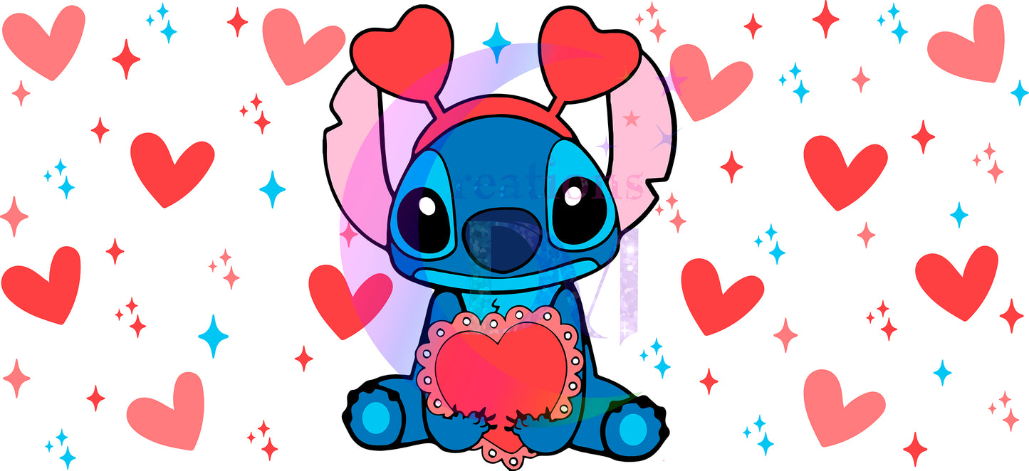 UV DTF - valentines stitch holding a heart