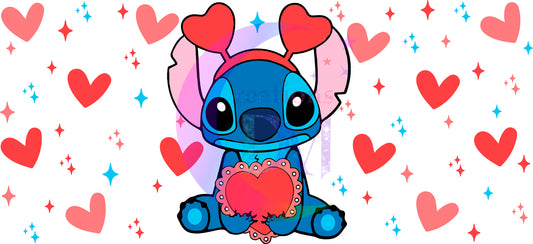 UV DTF - valentines stitch holding a heart