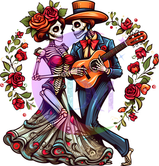 Dia de los muertos/Day of the Dead-  couple dancing , red roses